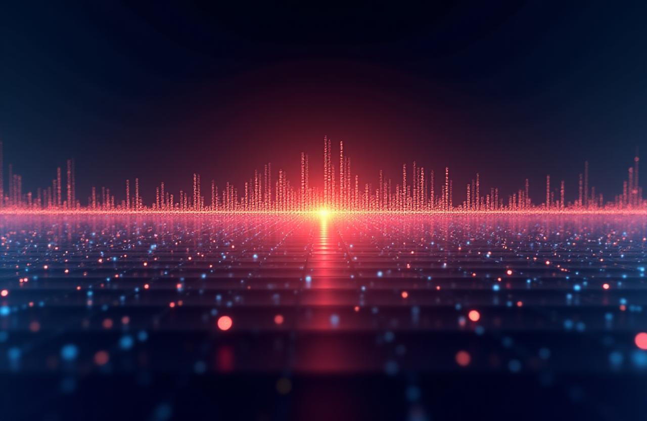 Conceptual data flow and audio waveforms blending